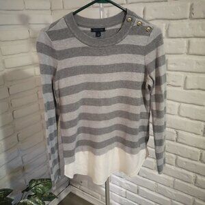 2/$30.00 Mix & Match - Tommy Hilfiger Ladies Grey Stripe Fooler Sweater